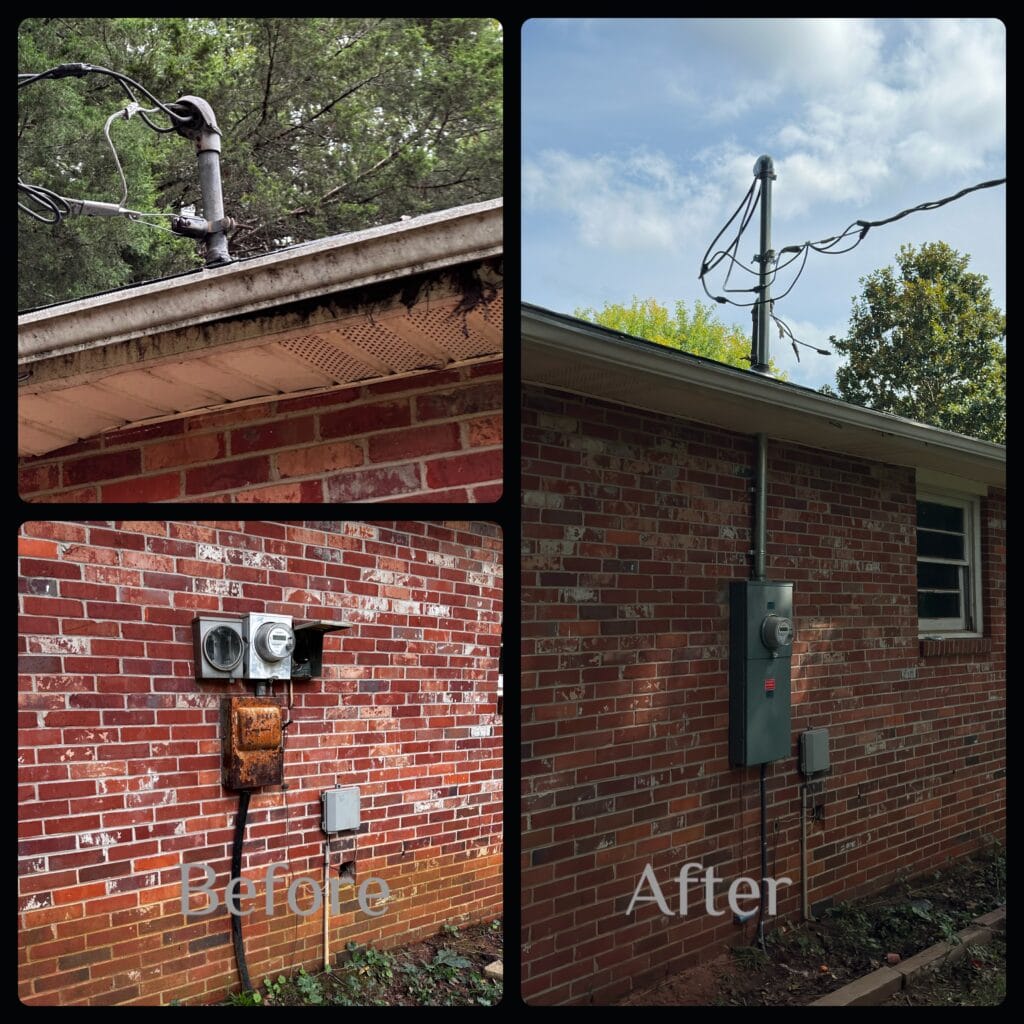 before and after photo of a residential electrical panel repair