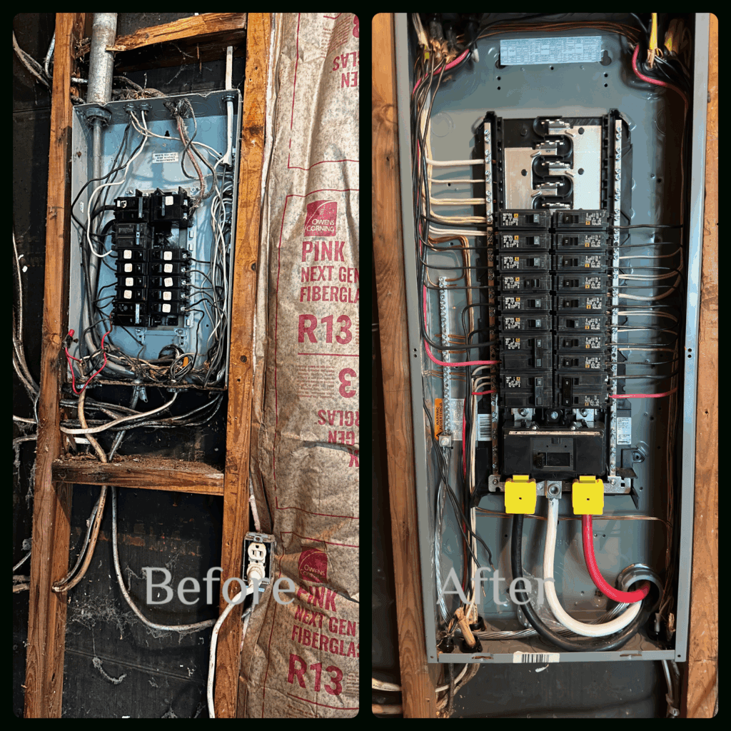 before and after comparison of an electrical panel